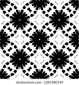  Grunge background with abstract shapes. Black and white texture. Seamless monochrome repeating pattern  for decor, fabric, cloth.