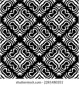  Grunge background with abstract shapes. Black and white texture. Seamless monochrome repeating pattern  for decor, fabric, cloth.