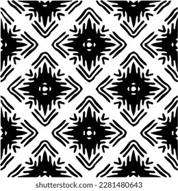  Grunge background with abstract shapes. Black and white texture. Seamless monochrome repeating pattern  for decor, fabric, cloth.