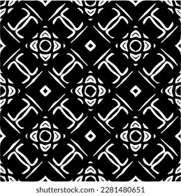 Grunge background with abstract shapes. Black and white texture. Seamless monochrome repeating pattern  for decor, fabric, cloth.