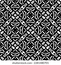  Grunge background with abstract shapes. Black and white texture. Seamless monochrome repeating pattern  for decor, fabric, cloth.