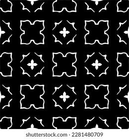  Grunge background with abstract shapes. Black and white texture. Seamless monochrome repeating pattern  for decor, fabric, cloth.