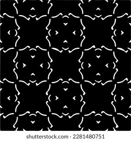  Grunge background with abstract shapes. Black and white texture. Seamless monochrome repeating pattern  for decor, fabric, cloth.