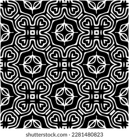  Grunge background with abstract shapes. Black and white texture. Seamless monochrome repeating pattern  for decor, fabric, cloth.