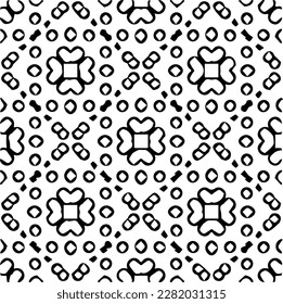 Grunge background with abstract shapes. Black and white texture. Seamless monochrome repeating pattern for web page, textures, card, poster, fabric, textile.
