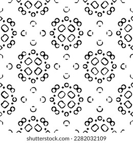 Grunge background with abstract shapes. Black and white texture. Seamless monochrome repeating pattern for web page, textures, card, poster, fabric, textile.