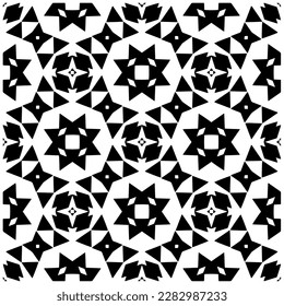 Grunge background with abstract shapes. Black and white texture. Seamless monochrome repeating pattern for web page, textures, card, poster, fabric, textile.