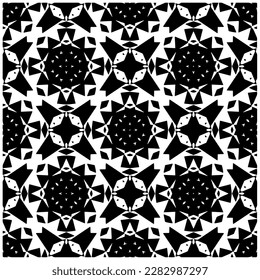 brüchiger Hintergrund mit abstrakten Formen. Schwarz-Weiß-Textur. Nahtlose monochrome Wiederholung Muster für Webseiten, Texturen, Karten, Poster, Gewebe, Textilien.