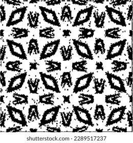 Grunge background with abstract shapes. Black and white texture. Seamless monochrome repeating pattern  for decor, fabric, cloth.