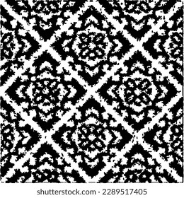  Grunge background with abstract shapes. Black and white texture. Seamless monochrome repeating pattern  for decor, fabric, cloth.