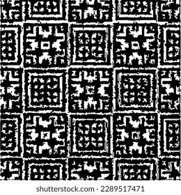  Grunge background with abstract shapes. Black and white texture. Seamless monochrome repeating pattern  for decor, fabric, cloth.