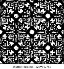  Grunge el fondo con formas abstractas. Textura en blanco y negro. Patrón de repetición monocromático sin inconvenientes para la decoración, la tela, la tela.