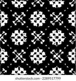 Grunge el fondo con formas abstractas. Textura en blanco y negro. Patrón de repetición monocromático sin inconvenientes para la decoración, la tela, la tela.