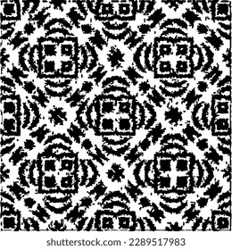  Grunge background with abstract shapes. Black and white texture. Seamless monochrome repeating pattern  for decor, fabric, cloth.