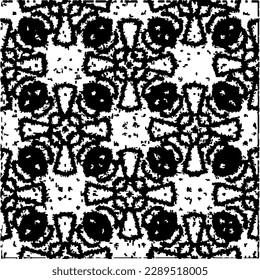  Grunge background with abstract shapes. Black and white texture. Seamless monochrome repeating pattern  for decor, fabric, cloth.