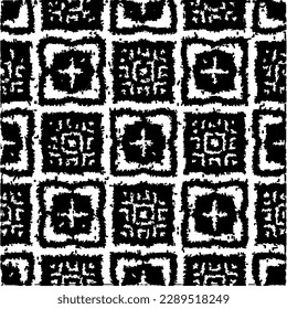  Grunge background with abstract shapes. Black and white texture. Seamless monochrome repeating pattern  for decor, fabric, cloth.