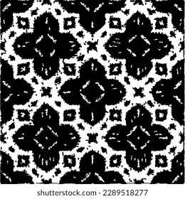  Grunge background with abstract shapes. Black and white texture. Seamless monochrome repeating pattern  for decor, fabric, cloth.