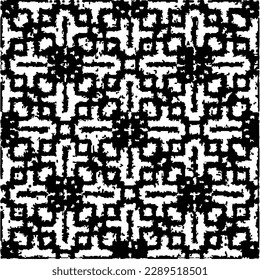  Grunge background with abstract shapes. Black and white texture. Seamless monochrome repeating pattern  for decor, fabric, cloth.