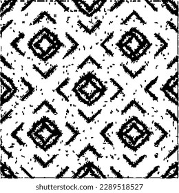  Grunge background with abstract shapes. Black and white texture. Seamless monochrome repeating pattern  for decor, fabric, cloth.