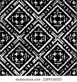 Grunge background with abstract shapes. Black and white texture. Seamless monochrome repeating pattern  for decor, fabric, cloth.