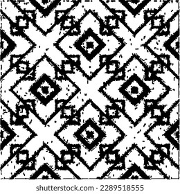  Grunge background with abstract shapes. Black and white texture. Seamless monochrome repeating pattern  for decor, fabric, cloth.