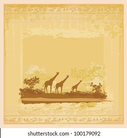 grunge background with African fauna and flora