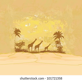 grunge background with African fauna and flora