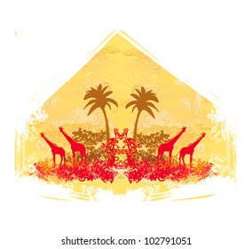 grunge background with African fauna and flora