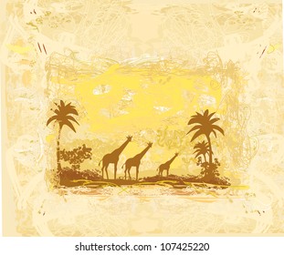 grunge background with African fauna and flora