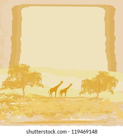  grunge background with African fauna and flora