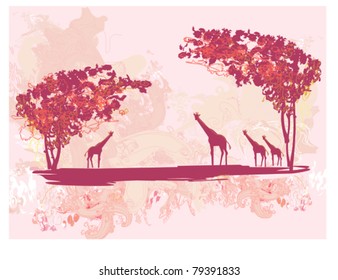 grunge background with African fauna and flora