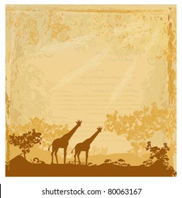 grunge background with African fauna and flora