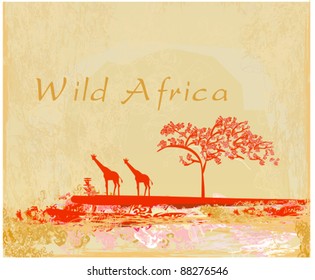 grunge background with African fauna and flora
