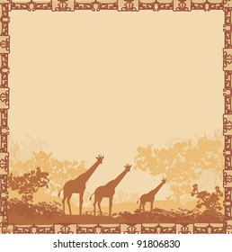 grunge background with African fauna and flora