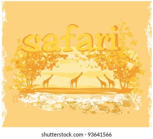 grunge background with African fauna and flora