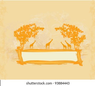grunge background with African fauna and flora