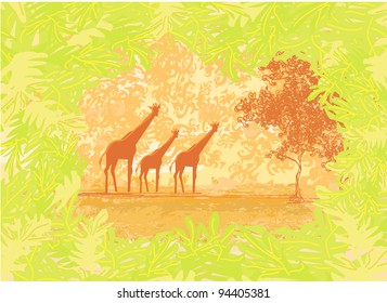 grunge background with African fauna and flora