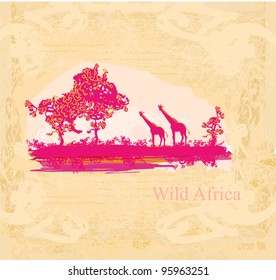 grunge background with African fauna and flora
