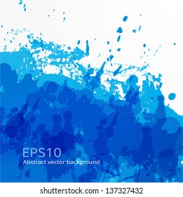 Grunge background with a big blue splash. Vector illustration.