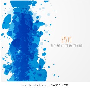 Grunge background with a big blue splash and place for your text. Vector illustration.