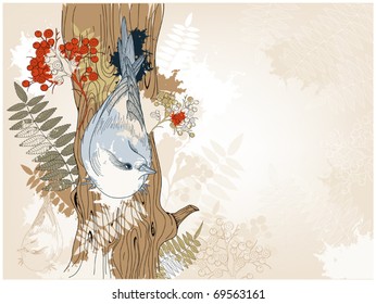 grunge background with a bird on a tree