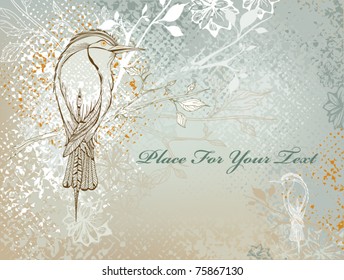 grunge background with a bird on a tree