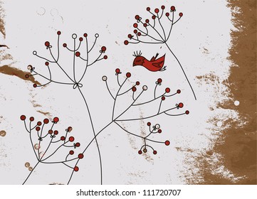 Grunge background with birds and flower design