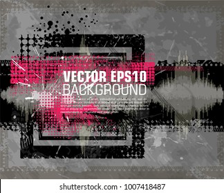 Grunge background in black color. Vector illustration. Grunge background with a colorful rainbow ink splat effect. Grunge banner with an inky dribble strip with copy space for party and t-shirt print