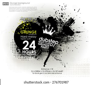 Grunge background in black color. Vector illustration. Grunge background with a colorful rainbow ink splat effect. Grunge banner with an inky dribble strip with copy space for party and t-shirt print