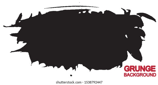 Grunge background black isolated on white. Ink stain. Template for inserting text. Abstract paint trail