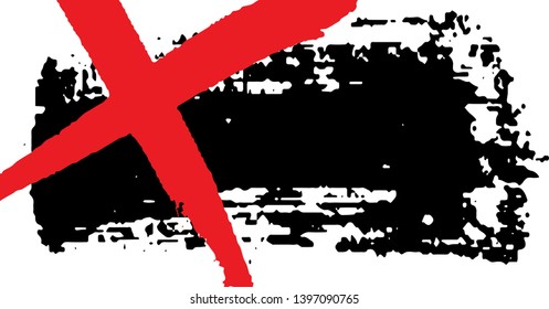 Grunge background black spot on white background with red cross