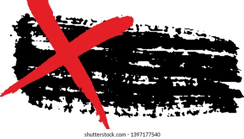 Grunge background black spot on white background with red cross