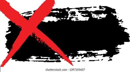 Grunge background black spot on white background with red cross