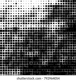 Grunge background of black squares on a white background. Vector monochrome pattern